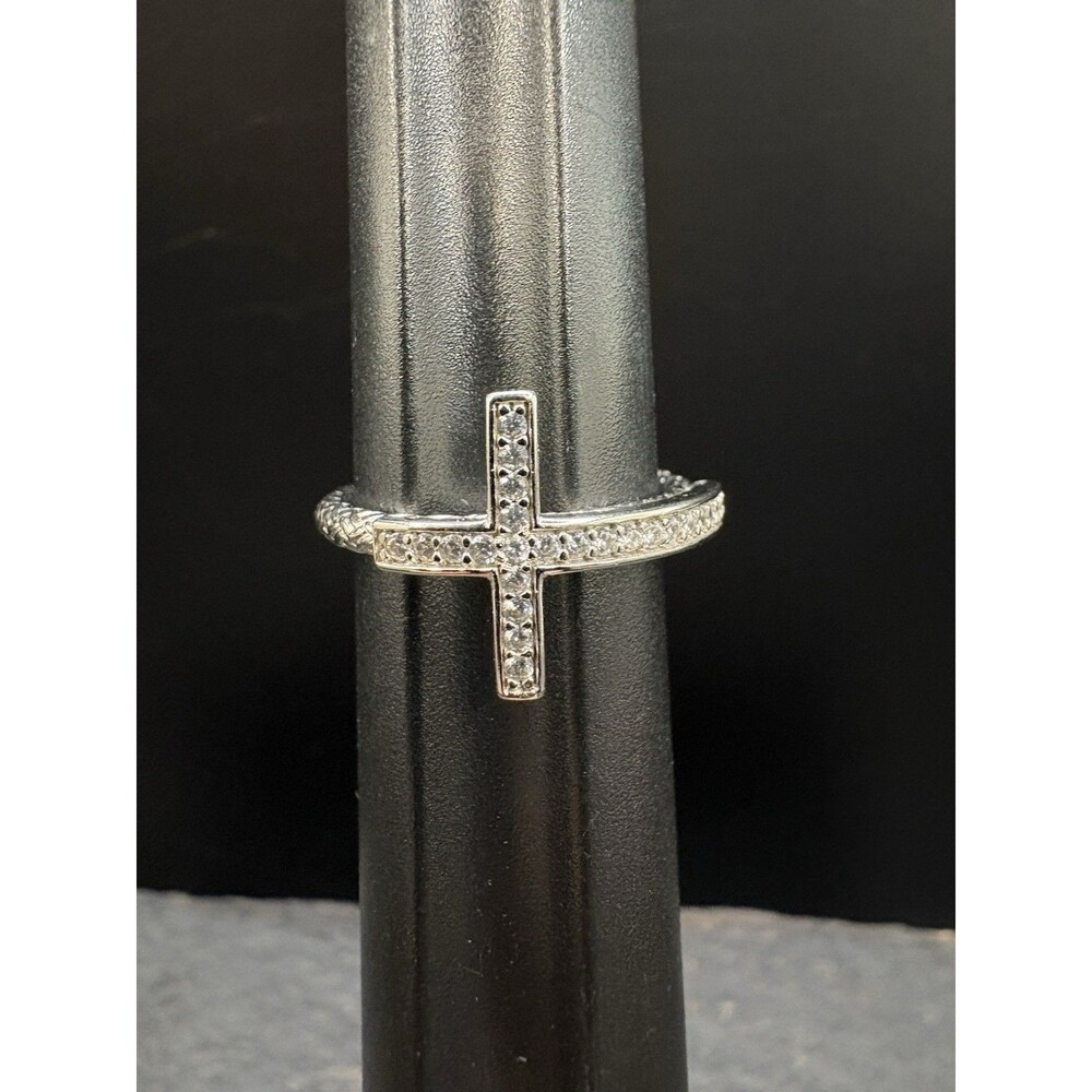 1.8g Vintage Sterling Silver 925 CZ Sideways Cross Ring Size 7